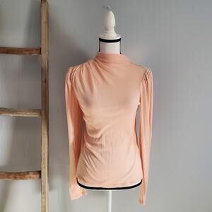Express Women's Pink Lightweight Ruched Shoulder Ribbed Top Size S